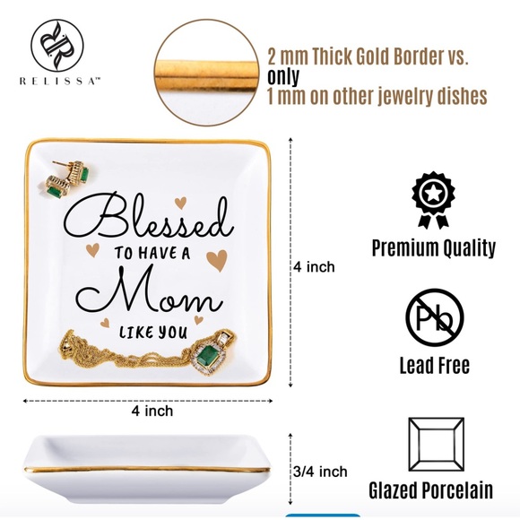 Blessed to Have a Mom Like You Glazed Porcelain Ceramic Jewelry Trinket Tray - Picture 3 of 6